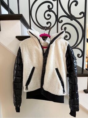 SAM. Shiny Black Quilted Puffer Jacket Accent Patch